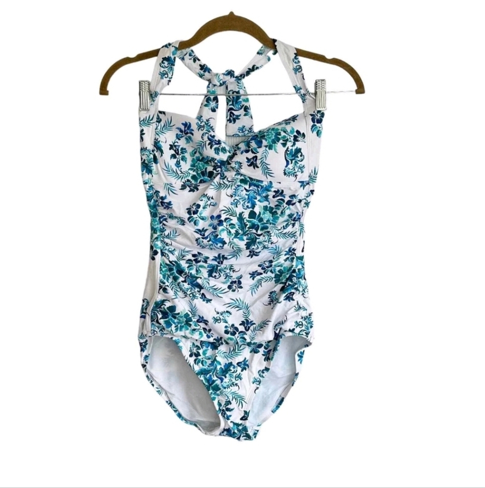 TOMMY BAHAMA Floral Isles Twist Knot One Piece Swimsuit Size 12 Halter - Picture 3 of 6
